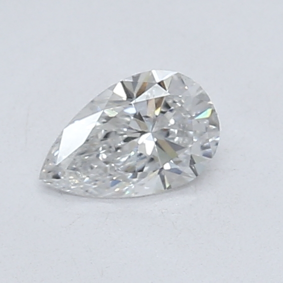 0.43-carat pear diamond with E color, null cut, and VS2 clarity.